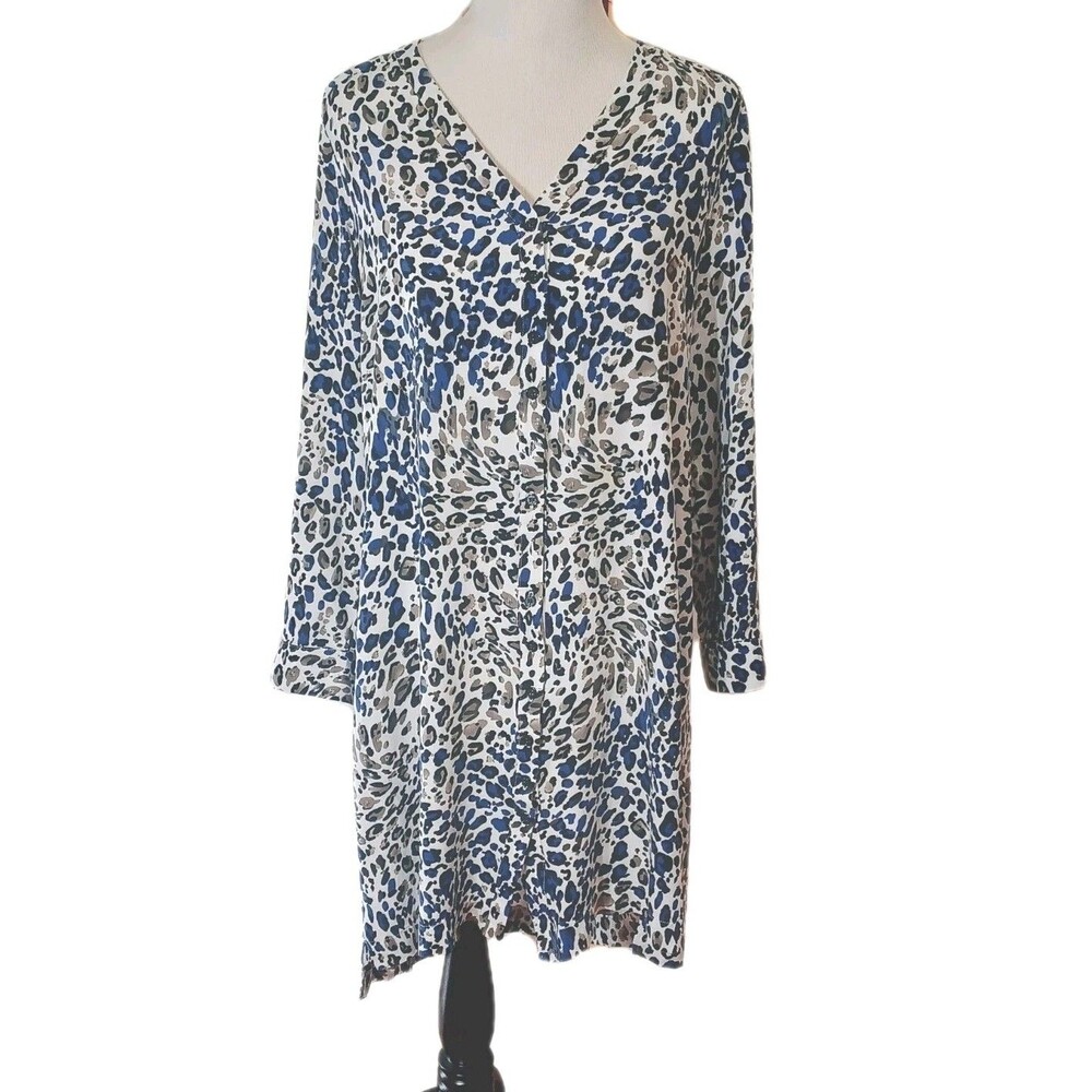 Neiman Marcus Women's White Animal Print Button Front Shirt Dress Size 14